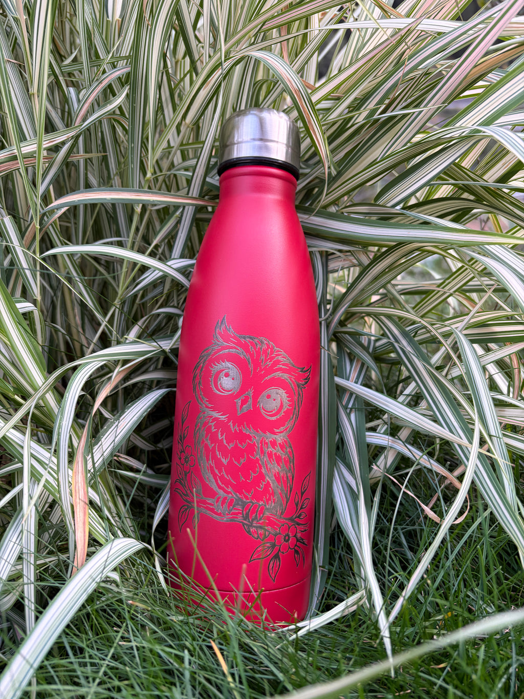 Thermosflasche rot - Eule Gravur